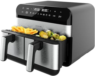 Digitale Airfryer - Heteluchtoven - Gezond Koken - Dubbele Temperatuur - 9 Liter - Donker Inox