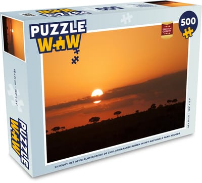 Puzzel Silhouet met op de achtergrond de Zuid-Afrikaanse bomen in het nationale park Kruger - Legpuzzel - Puzzel 500 stukjes