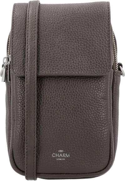 Charm London Washington Telefoontasje - Telefoon - Pasjes - Crossbody - Schoudertas - Leren Dames Tas - Donkerbruin