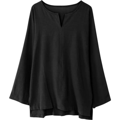 Nieuw Heren Jeugd Chinees T-shirt Katoen Effen Kleur Losse Kleding Chinese Stijl V-hals Heren Shirt met Lange Mouwen 3XL black