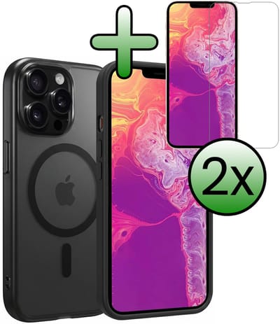Hoesje Met 2x Screenprotector - Geschikt voor Apple iPhone 14 Pro - Magsafe Compatible - Sterk & Shockproof - Back Cover - Shock Proof Case - Telefoon Hoes - Zwart