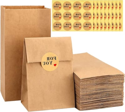 Kraft Papieren Cadeauzakjes, 100 Stuks, 9 x 6 x 18 cm, Bruine Zakjes met Stickers voor Geschenken en Adventskalender