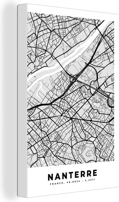 Canvas Schilderij Kaart - Frankrijk - Stadskaart - Plattegrond - Nanterre - 20x30 cm - Wanddecoratie