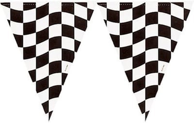 Haza - Vlaggetjes - Racing thema zwart/wit geblokt - 366 cm - plastic