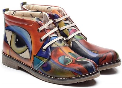 Goby Abstract Eyes Dames Enkellaars – Handmade – Vegan Leer – Maat 36