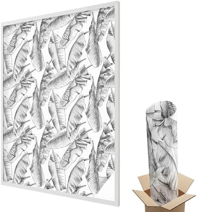 Wallfluent Glas in Lood Raamfolie - Tropische bladeren Glas in Lood Folie - 100x146 cm - Zwart-wit Plakfolie Raam Glas in Lood - Decoratieve Plakfolie Glas in Lood - Voor de woonkamer, voor het kantoor, voor de hal - Glas in Lood Folie voor Raam