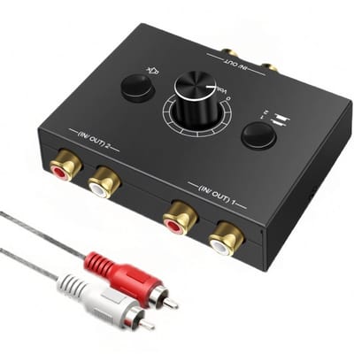 RCA Audio Schakelaar – Stereo RCA Splitter – 2-in-1 Bi-Directionele Audio Switch – L/R – Met Mute Knop – Inclusief RCA Kabel – Plug & Play