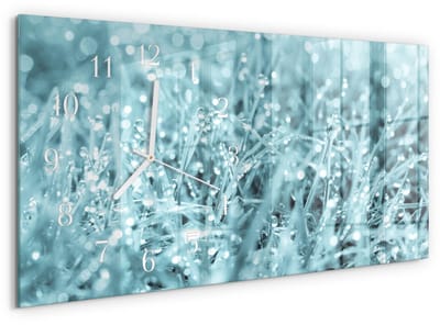 Tulup Wandklok - Koude dauw Moderne Wandklok Glas - 60x30 cm - Turkoois Wandklok Glas Decoratie - Witte Handen - Rechthoekige Wandklok - Decoratieve Glazen Klok - Glazen Wandklok Design