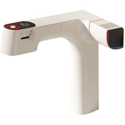 Robinets de Salle de Bain Robinet à Filtre à Eau Extensible Mitigeur de Lavabo Robinet d'Évier Robinet Gourmet à LED de Température Robinetterie en Laiton Grue Brass blanc