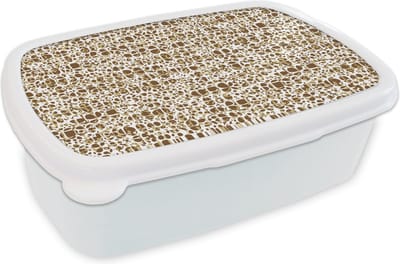 Broodtrommel Wit - Lunchbox - Brooddoos - Dierenhuid - Reptielen - Bruin - Patronen - 18x12x6 cm - Volwassenen