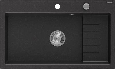 Mexen Omar granieten spoelbak 1-baks 800 x 480 , zwart/zilver metallic, chromen sifon - 6520801005-73