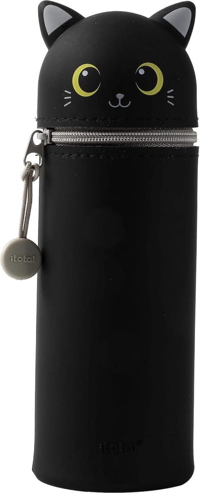 iTotal Pencil Case Silicone "CAT BLACK" 6x6x21cm 150gr Zachte siliconen etui voor school, uitbreidbaar met contourvorm