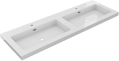 DutchLine - Atlanta Wastafel 140 Dubbele Wasbak - Glans Wit - 2 Kraangaten