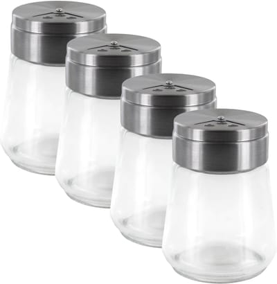 Home Deco Factory kruidenpotjes - 4x - glas - 80 ml - transparant - met strooier