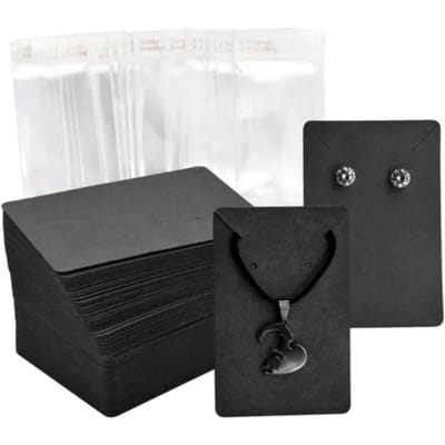 100 Stuks Oorbellen Kaartjes 6x9cm Blanco Kraft Papier Tag met 100 OPP Zakjes voor het Weergeven van Kettingen zwart