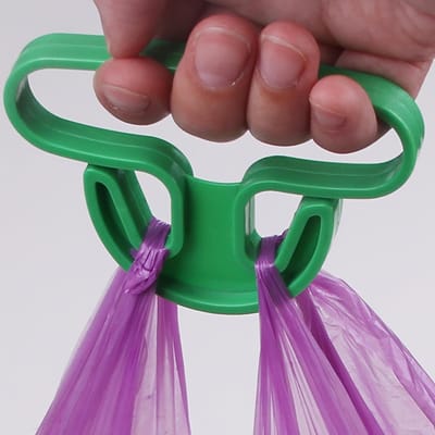 1 pièce Basics Porte-sac d'épicerie en plastique pour le transport, Porte-poignée pour sacs de courses, Concept mains libres y compris pour un transport sûr et une prise en main confortable vert