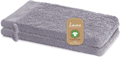 Lavea® 2 Washandjes 16 x 22 cm van 100% biologisch katoenen badstof, zacht en absorberend, voor thuis, hotel en spa – met ophanglus – Lichtgrijs