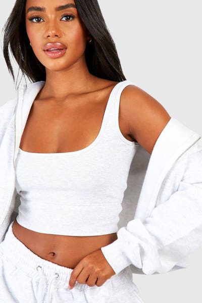 boohoo Dames Deep Hem Crop Top 3-delig met capuchon tracksuit | Asgrijs | Maat: 38