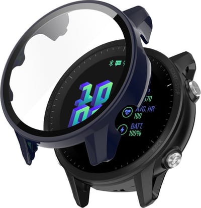 Watch case screenprotector - hoesje - gehard glas - geschikt voor Garmin Forerunner 955 - donkerblauw