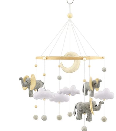Wiegmobiel Olifanten & Wolken - Wit/Grijs - 50 cm - Ulysse Couleurs d'Enfance