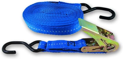 Spanband met ratel - Bevestigingsriem lading - Vastzetten lading - Met 2 haken - 25mm breed 5m lang - Blauw
