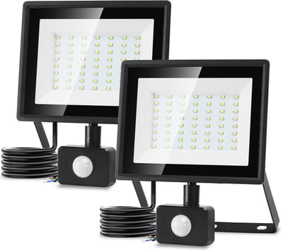 Aigostar - 2X LED Schijnwerper 50W met sensor - IP65 - 6500K - Daglicht wit - Floodlight - Bouwlamp - Zwart