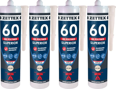 Zettex MS 60 Polymeerkit Superior - Montagekit – Lijmkit – Afdichtkit - Binnen & Buiten - 4x290ml – RAL 9001