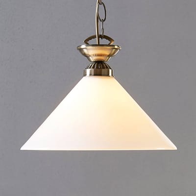 Lindby - hanglamp - 1licht - Glas, metaal - H: 15 cm - E27 - opaalwit glanzend, antiek messing