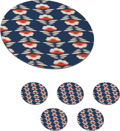 Onderzetters voor glazen - Rond - Patronen - Abstract - Bloemen - 10x10 cm - Glasonderzetters - 6 stuks