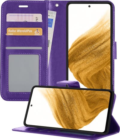 Hoesje - Met Pasjeshouder - Geschikt voor Samsung Galaxy A53 - Luxe Bookcase Portemonee - Flip Case - Kunstleer Book Case - Flipcase - Book Cover - Walletcase - Portemonneehoes - Telefoonhoesjes - Paars