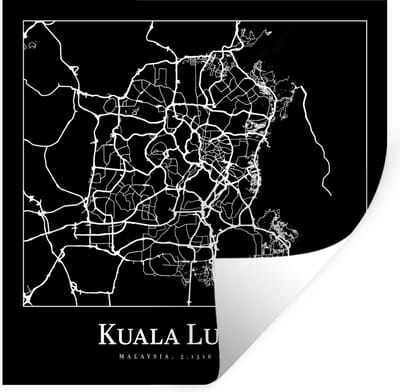 Muurstickers - Sticker Folie - Stadskaart - Kuala Lumpur - Kaart - Plattegrond - 100x100 cm - Plakfolie - Muurstickers Kinderkamer - Zelfklevend Behang XXL - Zelfklevend behangpapier - Stickerfolie