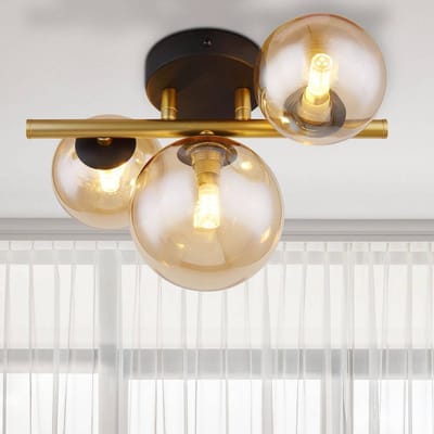 Globo Riha plafondlamp amber, lengte 28,5 cm, 3-lamps, glas