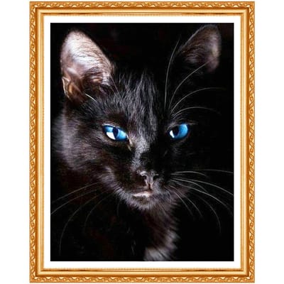 Bricolage diamant broderie noël mystérieux chat noir plein diamant peinture point de croix décor 20X30CM gray