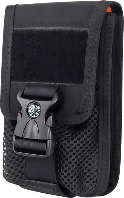 Molle dubbellaags telefoonzakje met kompas & kaarthouder – Zwart – Outdoor portemonnee heuptas voor camping, wandelen, jacht, EDC tool & tactische accessoires
