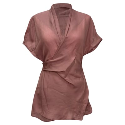 Rick Owens gedrapeerde wafelgebreide wikkelblouse in roze viscose