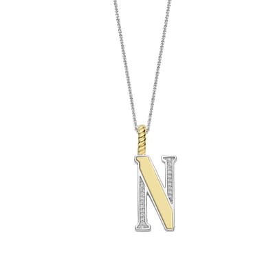 TI SENTO Dames Hanger - 925 zilver - Letter N - Zirkonia met geel verguld - 6840ZY_N