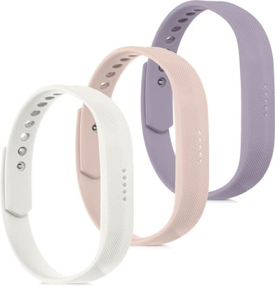 kwmobile horlogeband geschikt voor Fitbit Flex 2 - 3x siliconen bandje in wit / oudroze / lavendel - Voor fitnesstracker