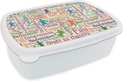 Broodtrommel Wit - Lunchbox - Brooddoos - Patroon - Sport - Alfabet - Quotes - 18x12x6 cm - Volwassenen