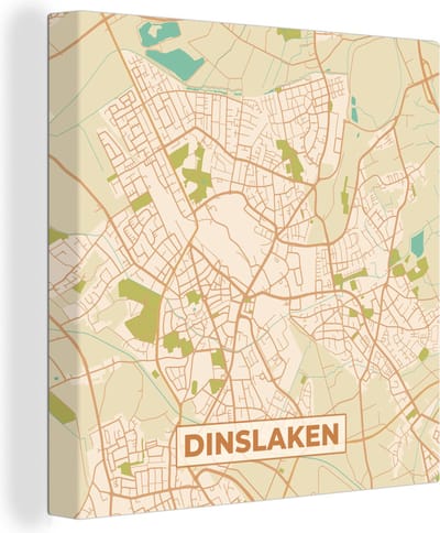Canvas Schilderij Plattegrond - Kaart - Dinslaken - Vintage - Stadskaart - 20x20 cm - Wanddecoratie