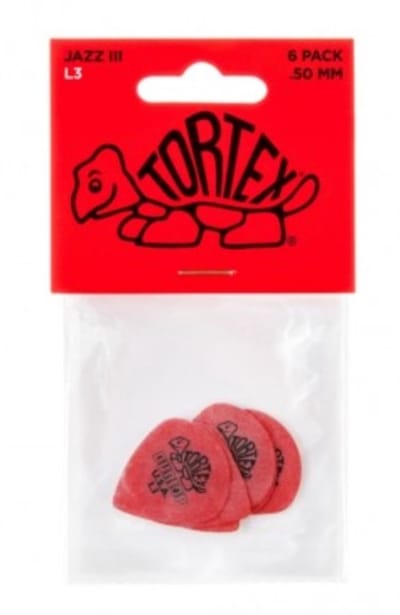 Jim Dunlop Tortex - Plectrums - Jazz III L3 - Tortex - Player's Pack 6 Stuks