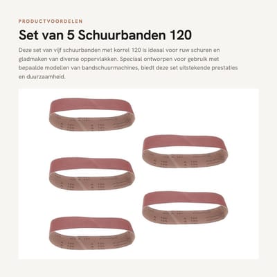 Dailygoods - Set van 5 Schuurbanden 120 Grit voor Power Bandschuurmachines