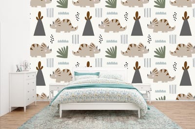 Behang - Fotobehang Jongens - Kinderen - Patroon - Dinosaurus - Breedte 400 cm x hoogte 240 cm