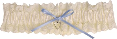 Kousenband Ivoorkleurig Broderie - Grote Maat - Blauw Strikje & Hartje
