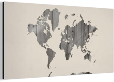 Aluminium schilderij 80x40 cm - Wanddecoratie metaal - Wereldkaart - Hout - Design - Metalen muurdecoratie woonkamer - Decoratie industrieel - Foto op dibond - Industriële accessoires slaapkamer