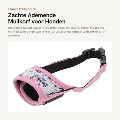 Dailygoods- Hondenmuilkorf Zacht - Ademend - Verstelbare Riem - Voor Kleine/Middelgrote/Grote Honden - Voorkomt Bijten/Kauwen - Hoogwaardig Materiaal - Muilkorf