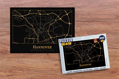 Puzzel Kaart - Hannover - Duitsland - Goud - Zwart - Legpuzzel - Puzzel 500 stukjes