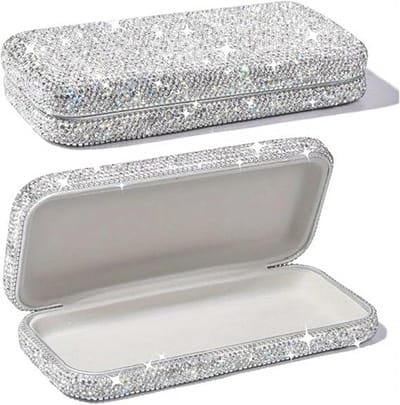 1 stuk-Brillenkoker-brillenkoker hard case-brillenkoker dames-Briletui met strass-steentjes-brillenetui-brillenkoker groot-Zonnebrilhouder -Stevig - Stijlvolle brillenkoker -Handzaam-reisbrillenkoker-voor brillen op sterkte en zonnebrillen-Wit