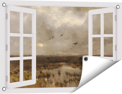 Gards Tuinposter Doorkijk Het Moeras - Anton Mauve - 60x40 cm - Tuindoek - Tuindecoratie - Wanddecoratie buiten - Tuinschilderij