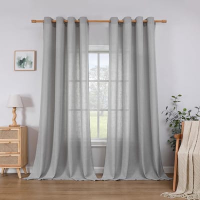 CUCRAF Linen Curtains with Eyelets, Semi-Transparent Linen Curtain, Voile Window Curtain, Decorative Bedroom Decoration Curtain, Children's Room Livin