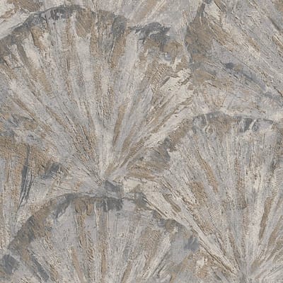 Pleister-look behang Profhome 781981-GU vliesbehang hardvinyl warmdruk in reliëf gestructureerd met abstract patroon subtiel glanzend grijs beige platinagrijs crèmewit 5,33 m2